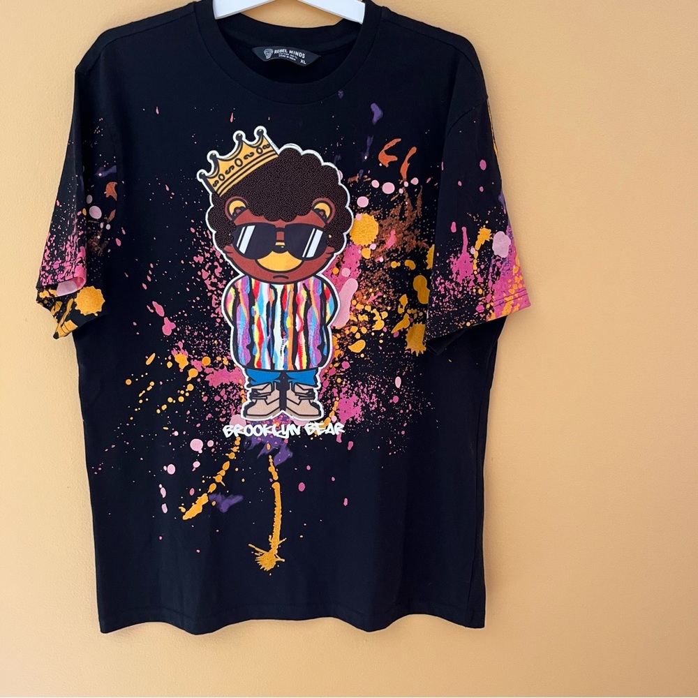 Rebel Minds Brooklyn Bear Applique Graphic Tee Hip Hop Size XL 100% Cotton Y2K